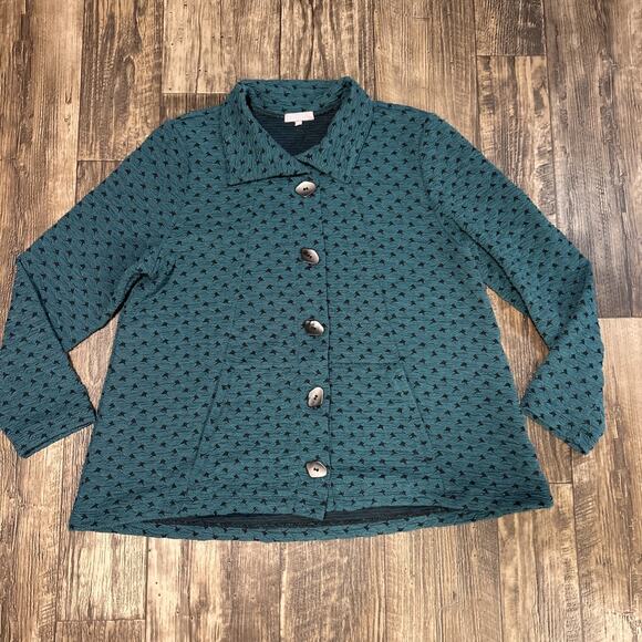 Habitat Jackets & Blazers - Habitat Lagenlook Button Down Jacket L Blazer Green Black Womens